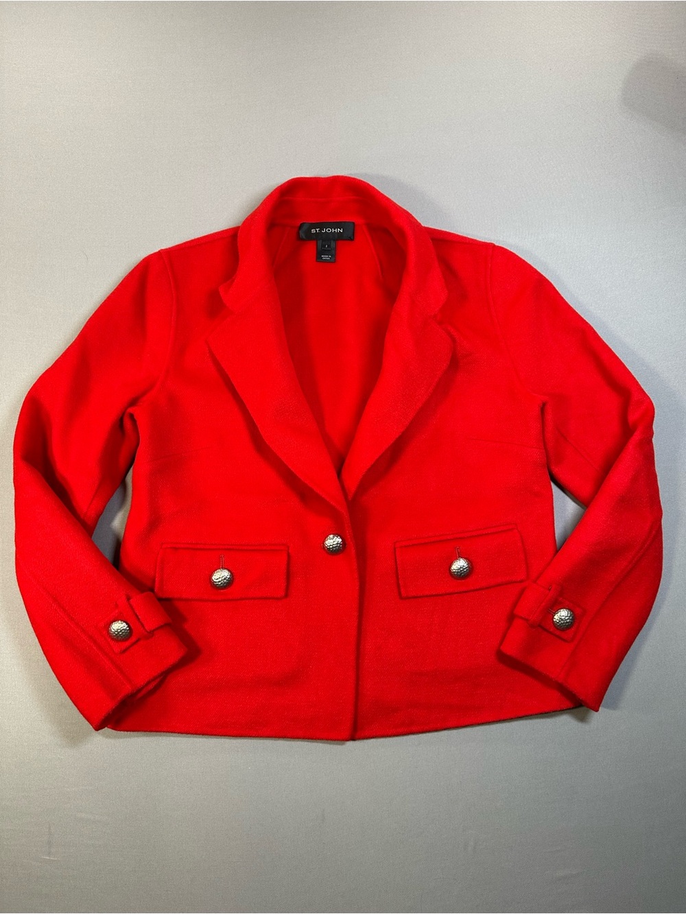 St. John Angora-Wool-Cashmere Blend Blazer Jacket, Red, Relaxed - Womens 2